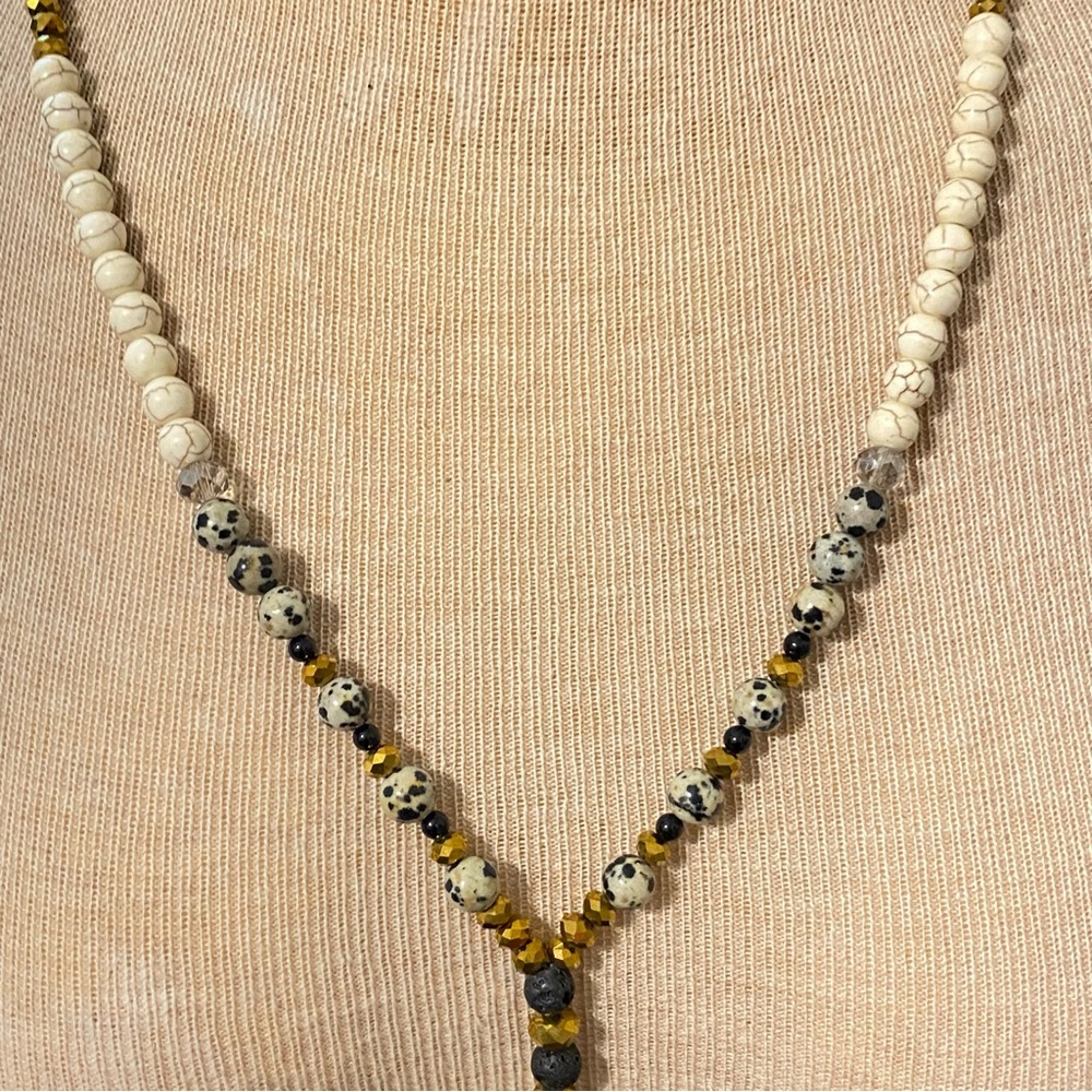 Semi-Precious Stones Long Y-Shaped Beaded Necklace with Tassel - Picture 3 of 8